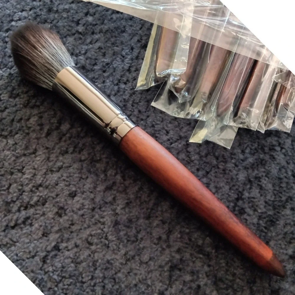 12 Piece Professional‎ Makeup Brush Set Wooden Handles Synthetic Bristles Brown